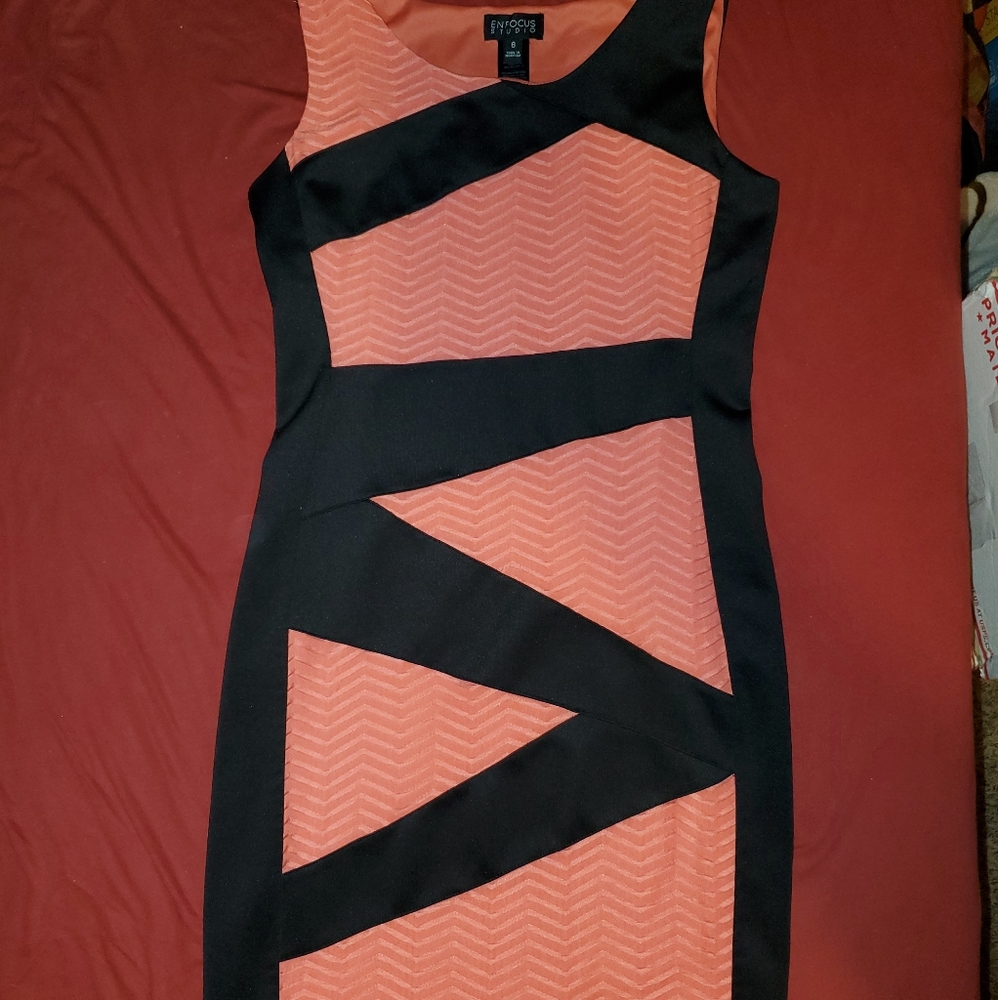 Coral and Black Sleeveless Sheath Dress